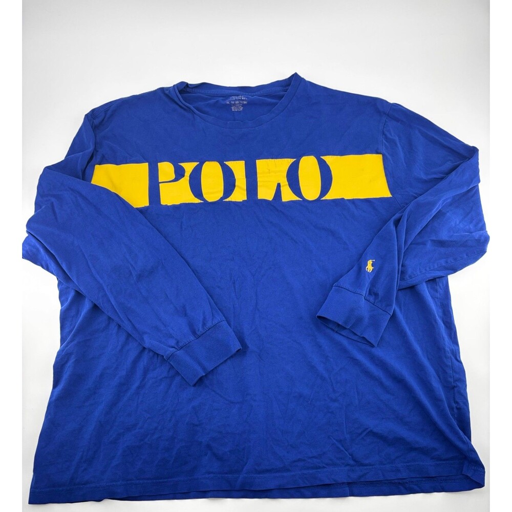 Polo Ralph Lauren Men's XXL Long Sleeve Shirt Blue Yellow Big Logo Classic Fit